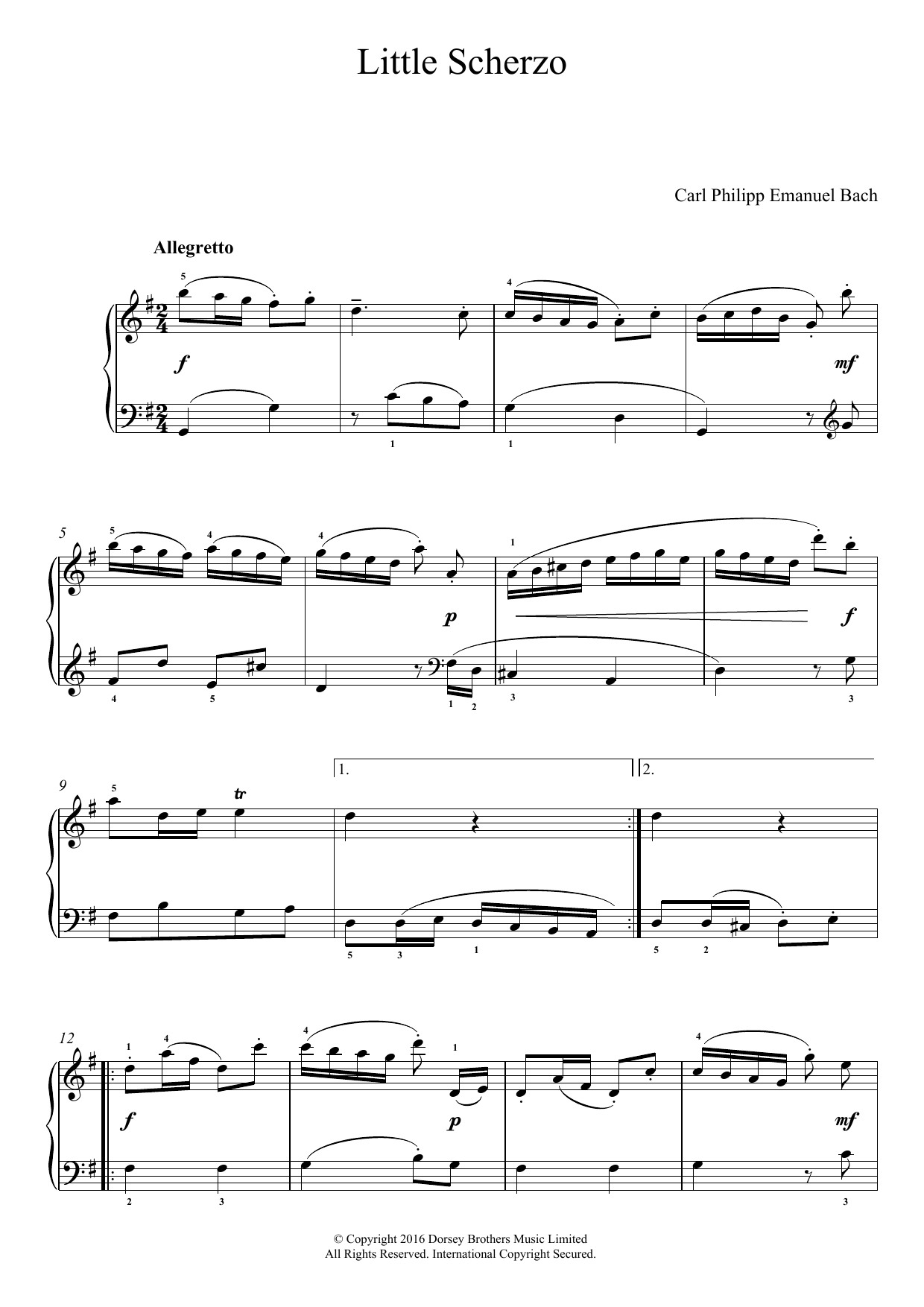 Carl Philipp Emanuel Bach Little Scherzo sheet music notes and chords arranged for Easy Piano