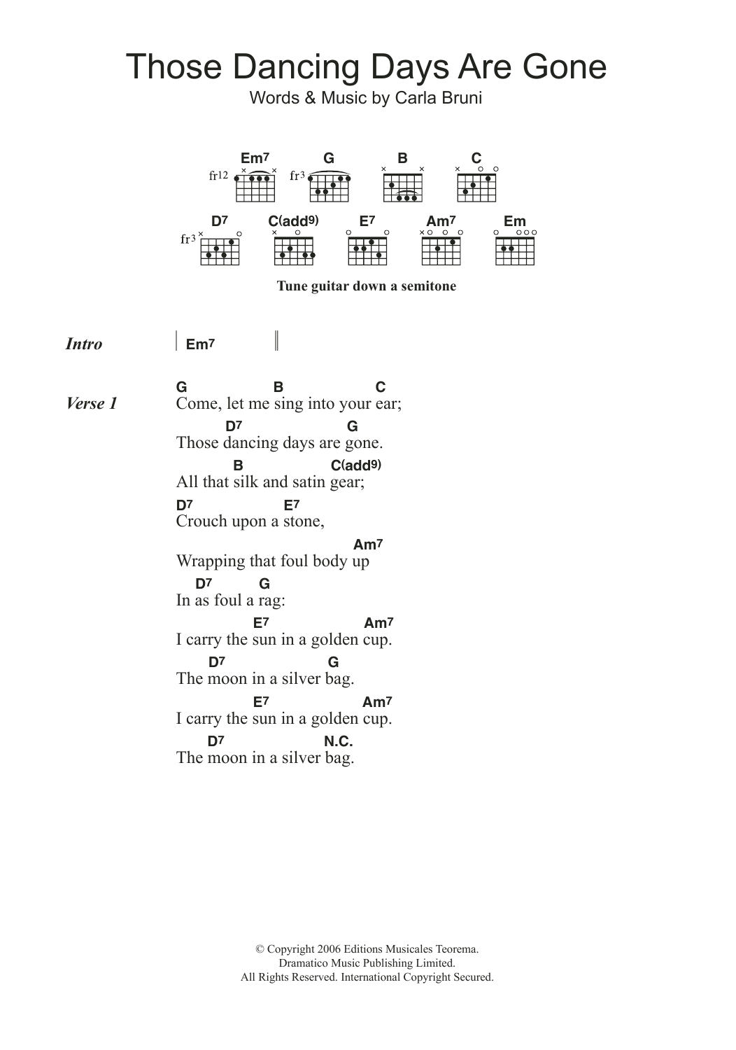 Carla Bruni Those Dancing Days Are Gone sheet music notes and chords arranged for Guitar Chords/Lyrics