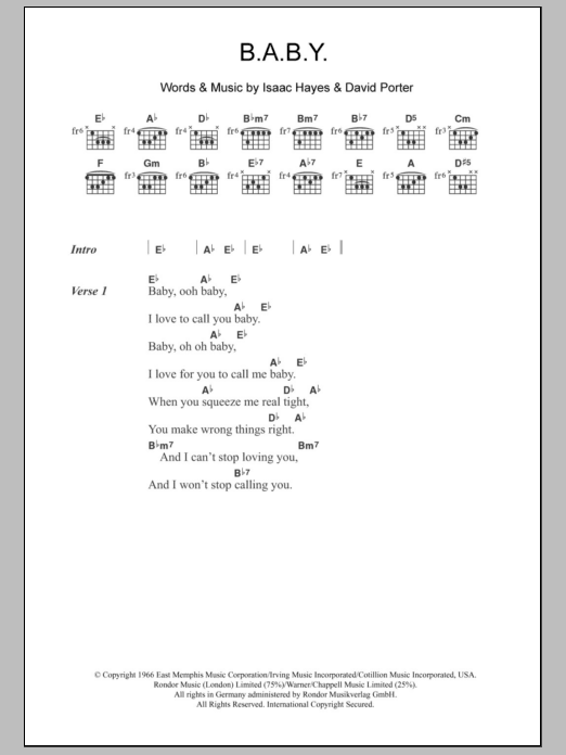 Carla Thomas B.A.B.Y. sheet music notes and chords arranged for Guitar Chords/Lyrics