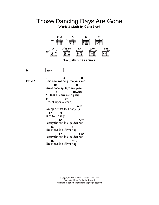 Carla Bruni Those Dancing Days Are Gone sheet music notes and chords arranged for Guitar Chords/Lyrics