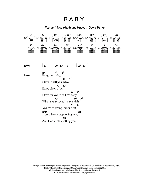 Carla Thomas B.A.B.Y. sheet music notes and chords arranged for Guitar Chords/Lyrics
