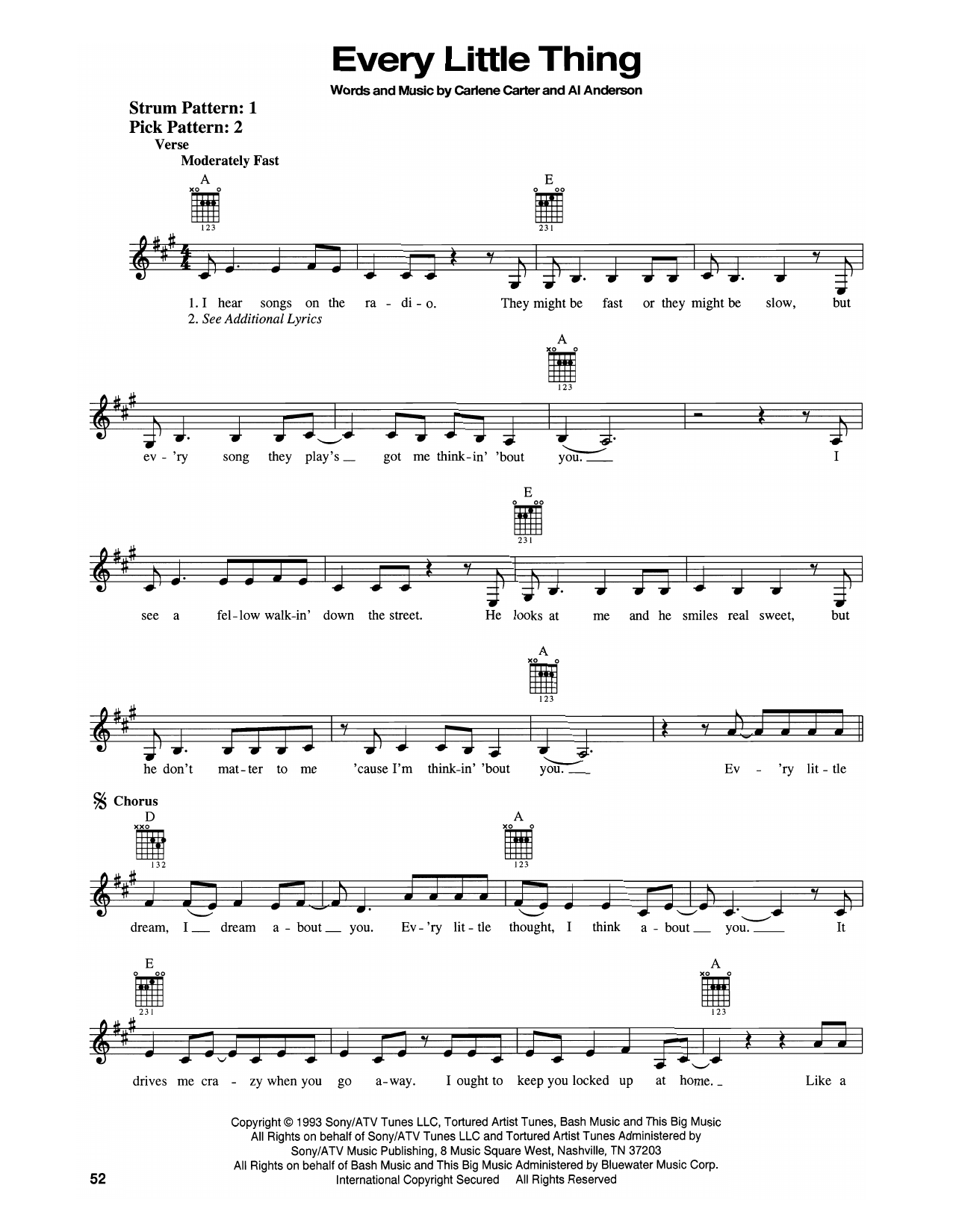 Carlene Carter Every Little Thing sheet music notes and chords arranged for Easy Guitar