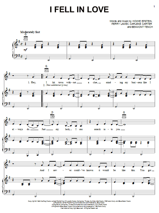 Carlene Carter I Fell In Love sheet music notes and chords arranged for Piano, Vocal & Guitar Chords (Right-Hand Melody)