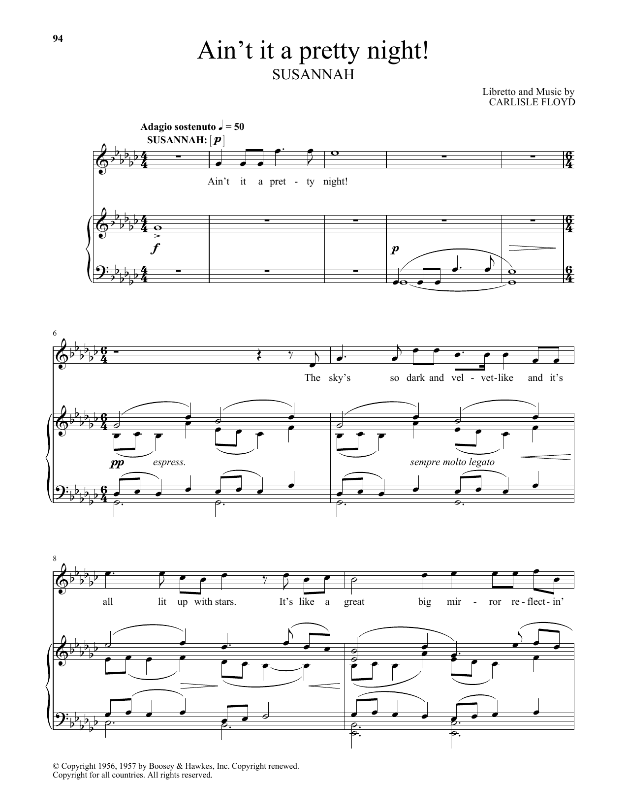 Carlisle Floyd Ain't It A Pretty Night! sheet music notes and chords arranged for Piano & Vocal