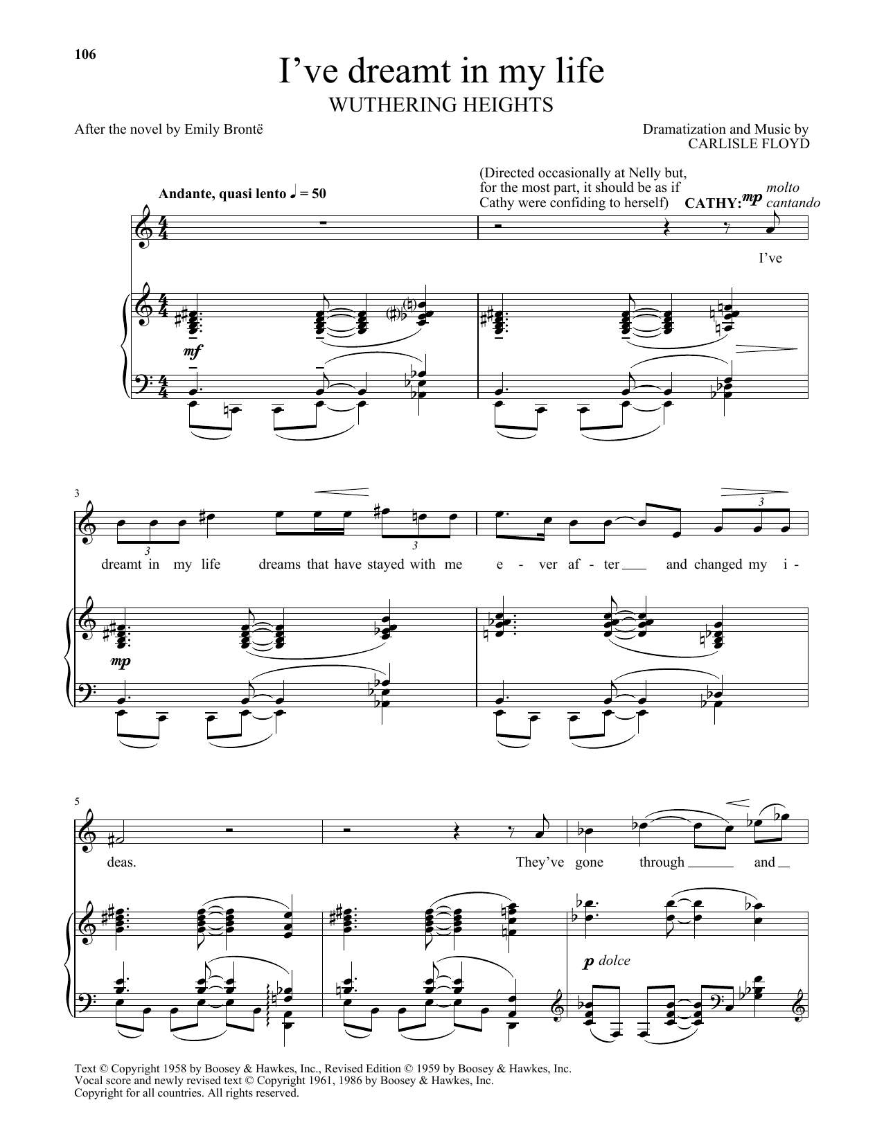 Carlisle Floyd I've dreamt in my life (from Wuthering Heights) sheet music notes and chords arranged for Piano & Vocal
