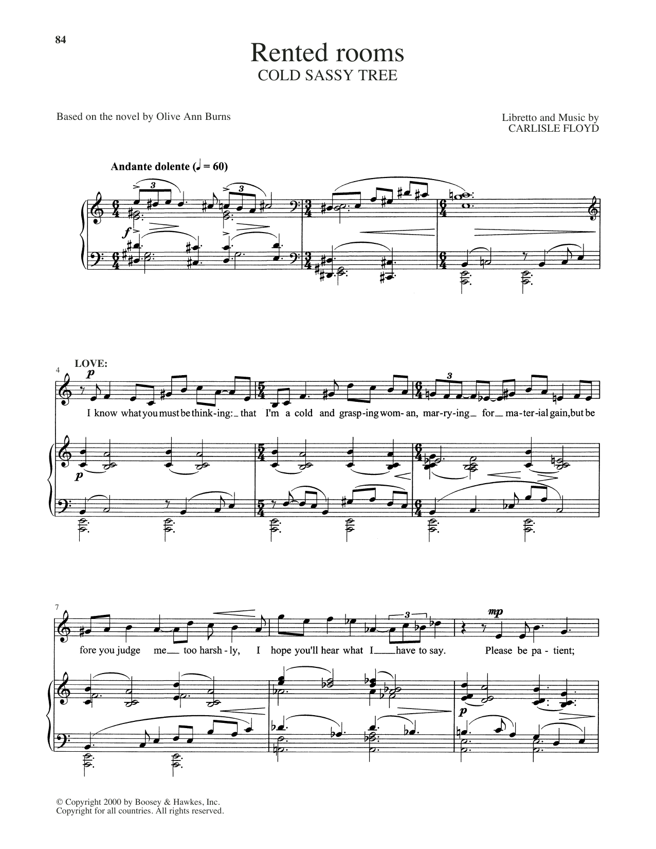 Carlisle Floyd Rented Rooms sheet music notes and chords arranged for Piano & Vocal