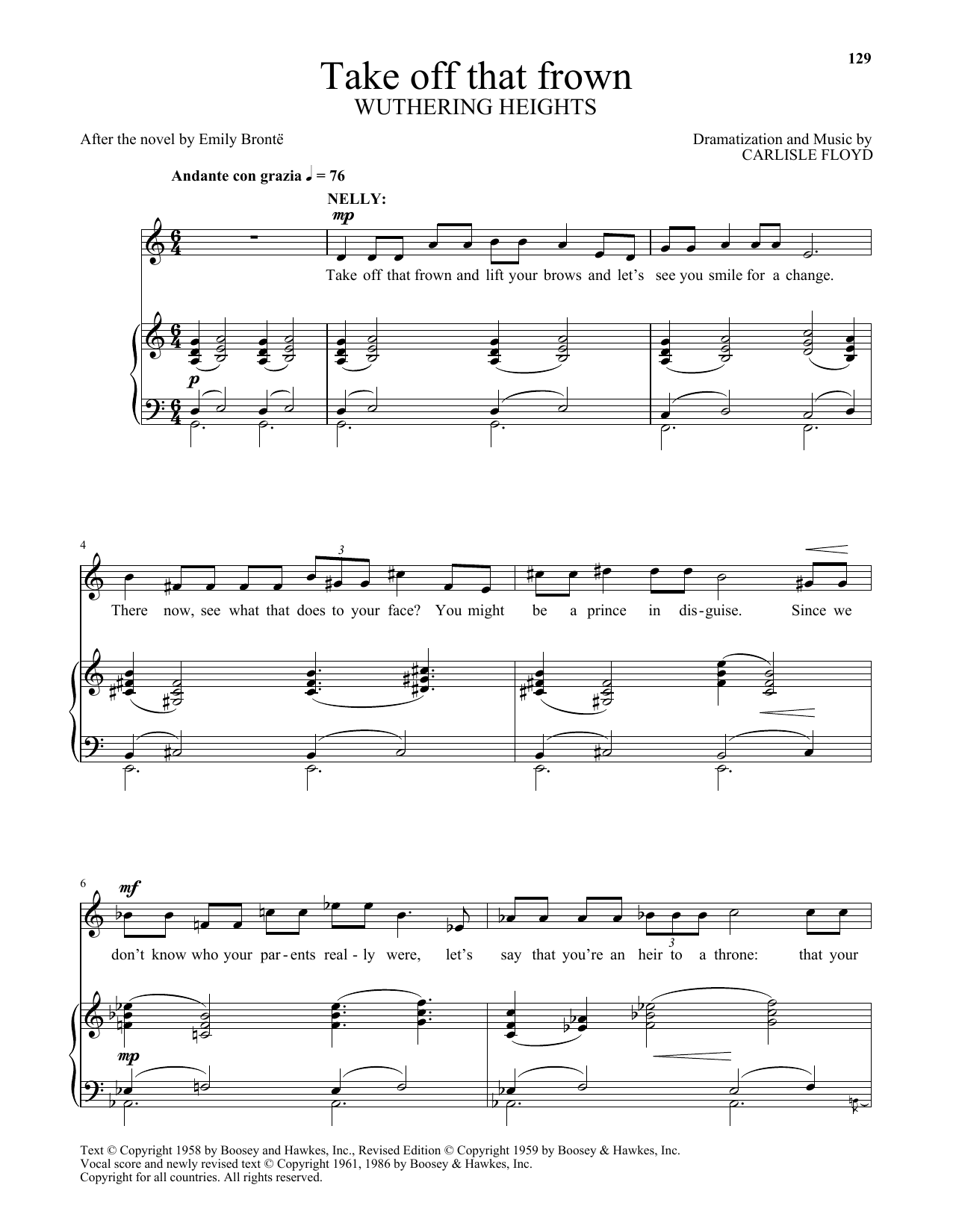 Carlisle Floyd Take off that frown (from Wuthering Heights) sheet music notes and chords arranged for Piano & Vocal