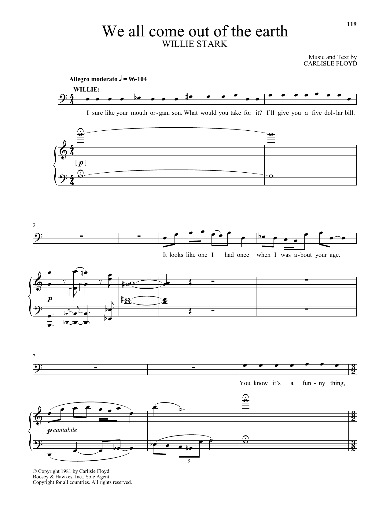 Carlisle Floyd We all come out of the earth (from Willie Stark) sheet music notes and chords arranged for Piano & Vocal