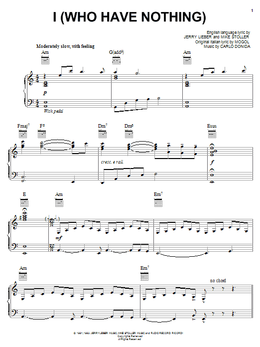 Carlo Donida I (Who Have Nothing) sheet music notes and chords arranged for Piano, Vocal & Guitar Chords (Right-Hand Melody)