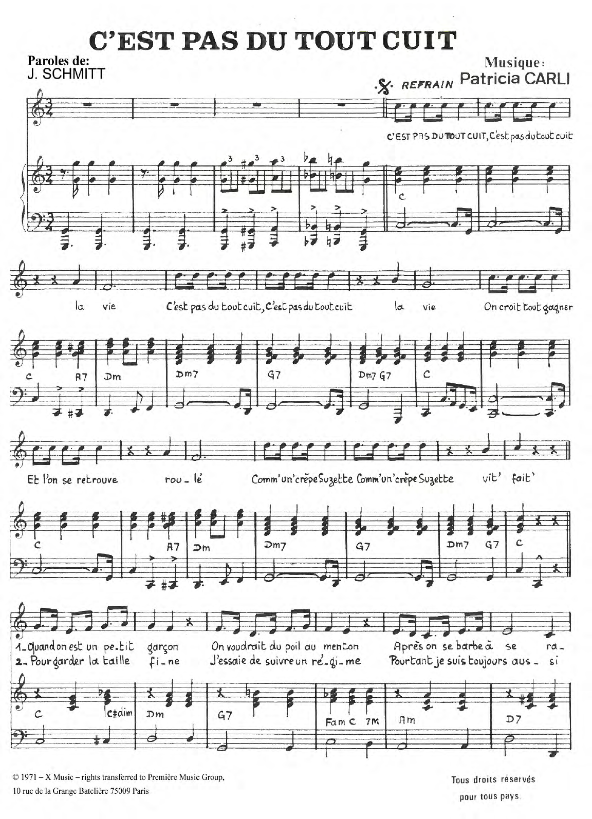 Carlos C'est Pas Du Tout Cuit sheet music notes and chords arranged for Piano & Vocal
