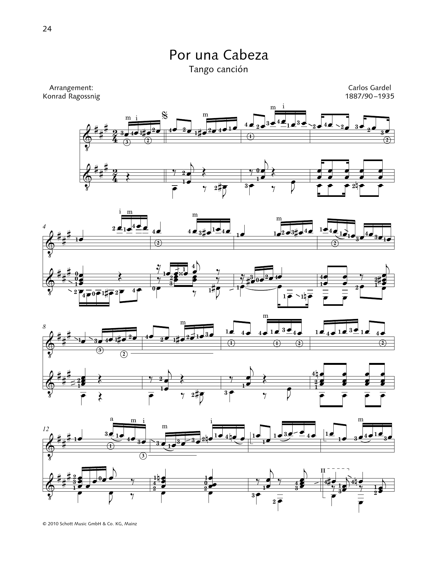 Carlos Gardel Por Una Cabeza - Full Score sheet music notes and chords arranged for Performance Ensemble