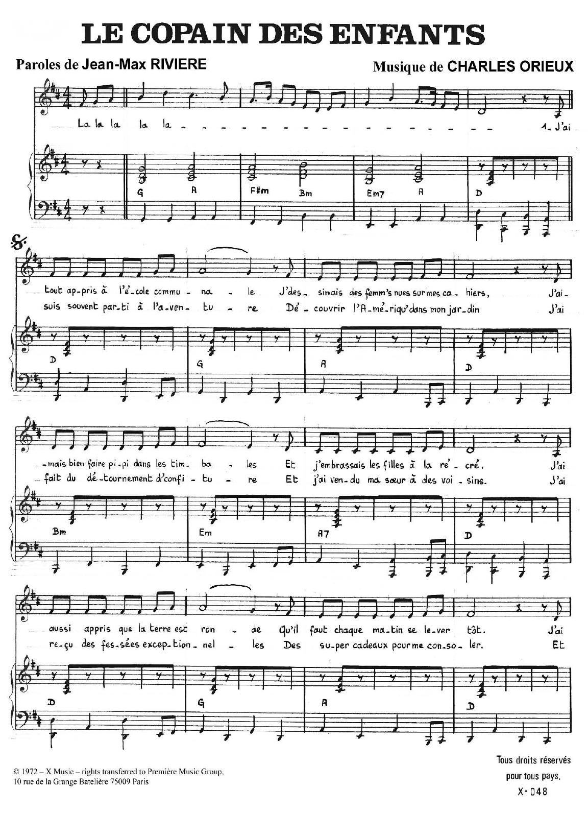Carlos Le Copains Des Enfants sheet music notes and chords arranged for Piano & Vocal