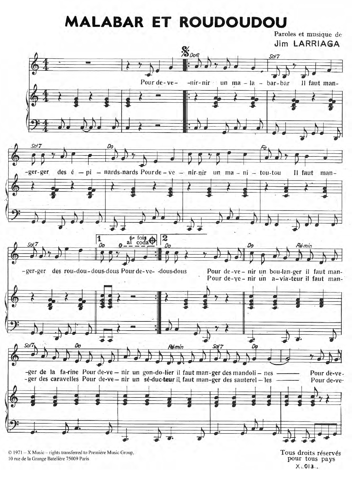 Carlos Malabar Et Roudoudous sheet music notes and chords arranged for Piano & Vocal