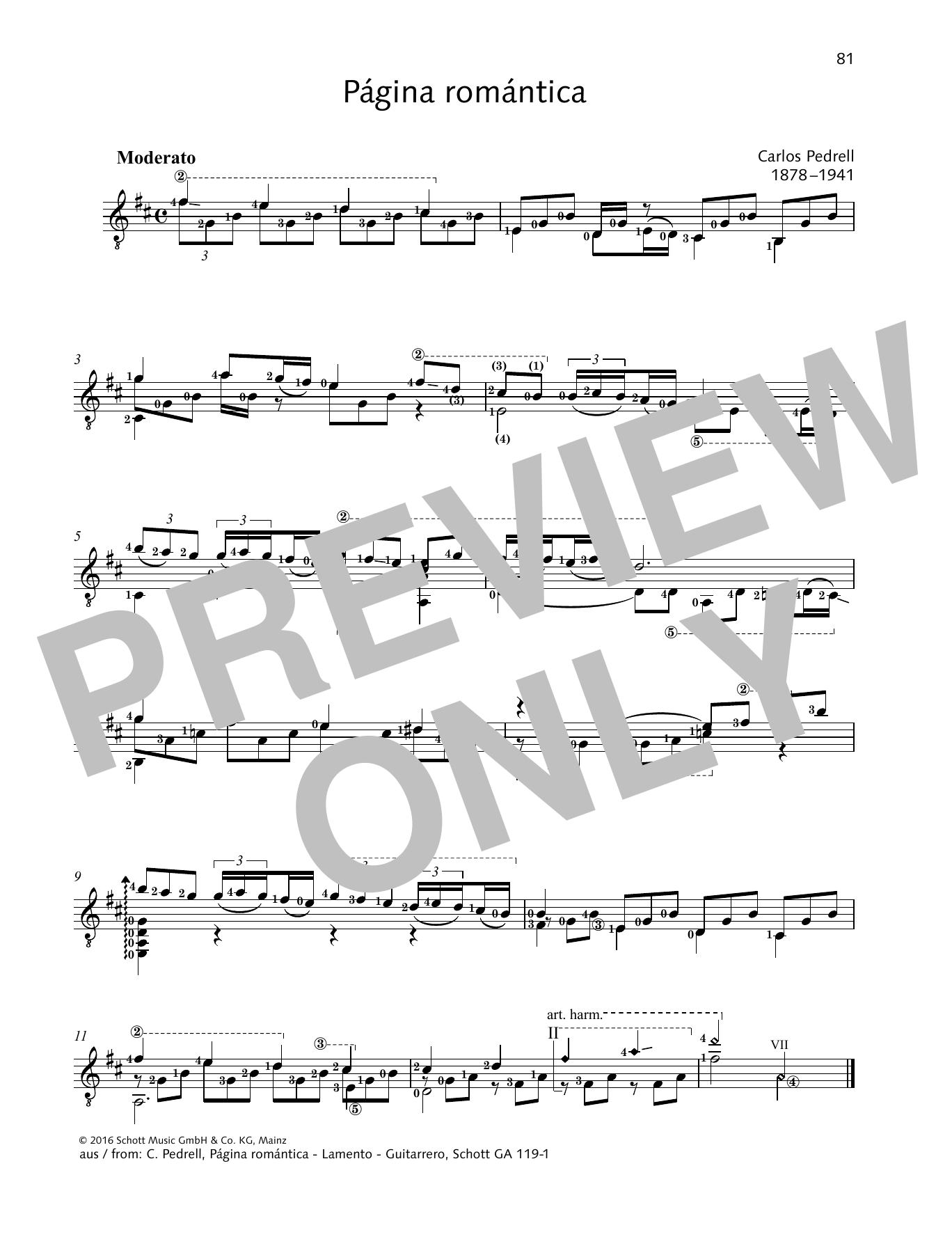 Carlos Pedrell Pagina romantica sheet music notes and chords arranged for Solo Guitar