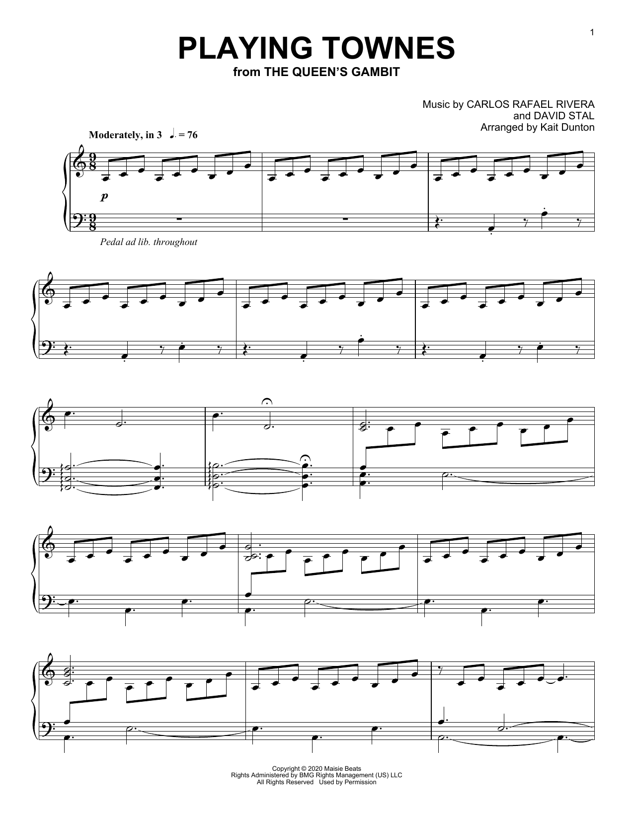 Carlos Rafael Rivera Playing Townes (from The Queen's Gambit) sheet music notes and chords arranged for Piano Solo