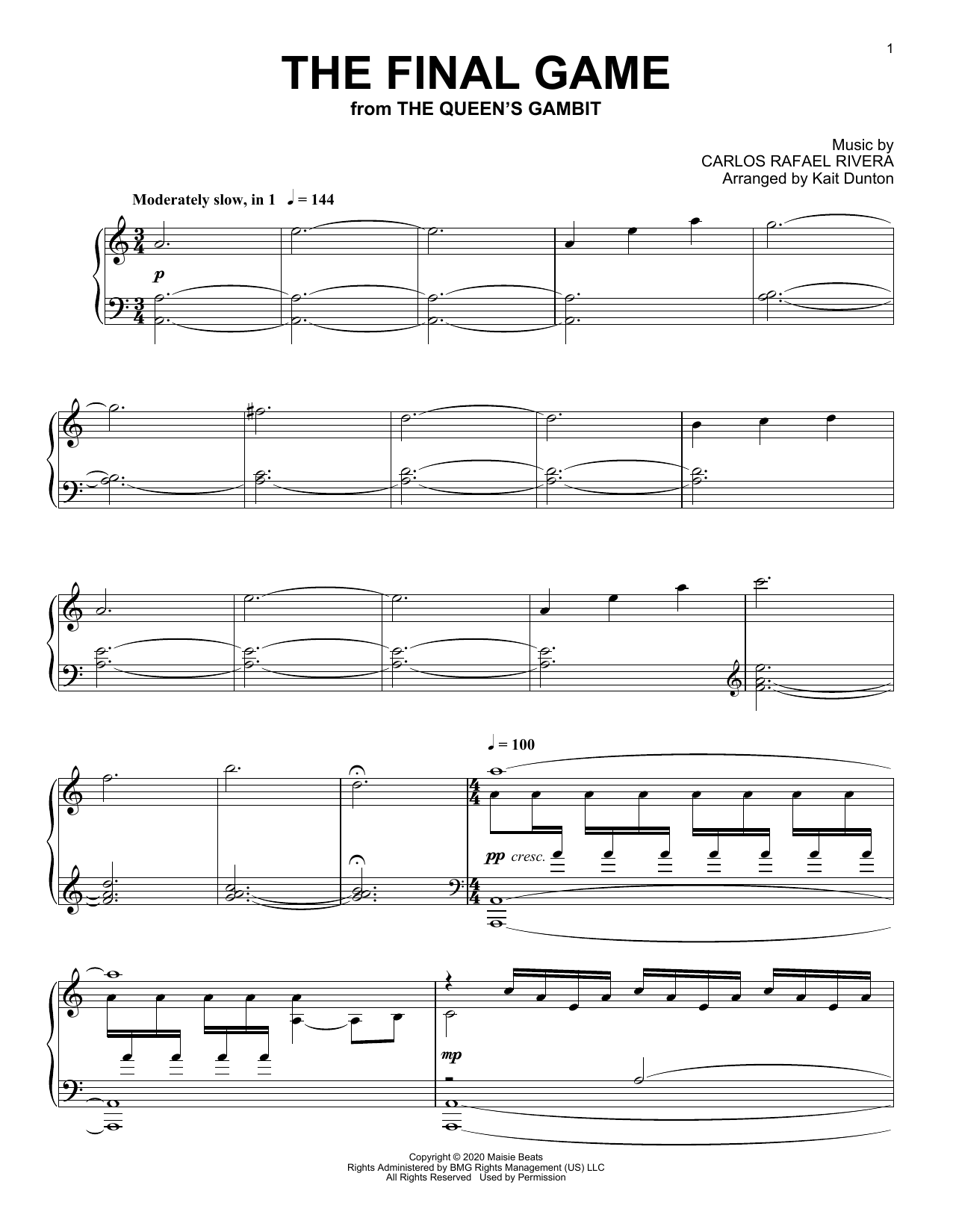 Carlos Rafael Rivera The Final Game (from The Queen's Gambit) sheet music notes and chords arranged for Piano Solo