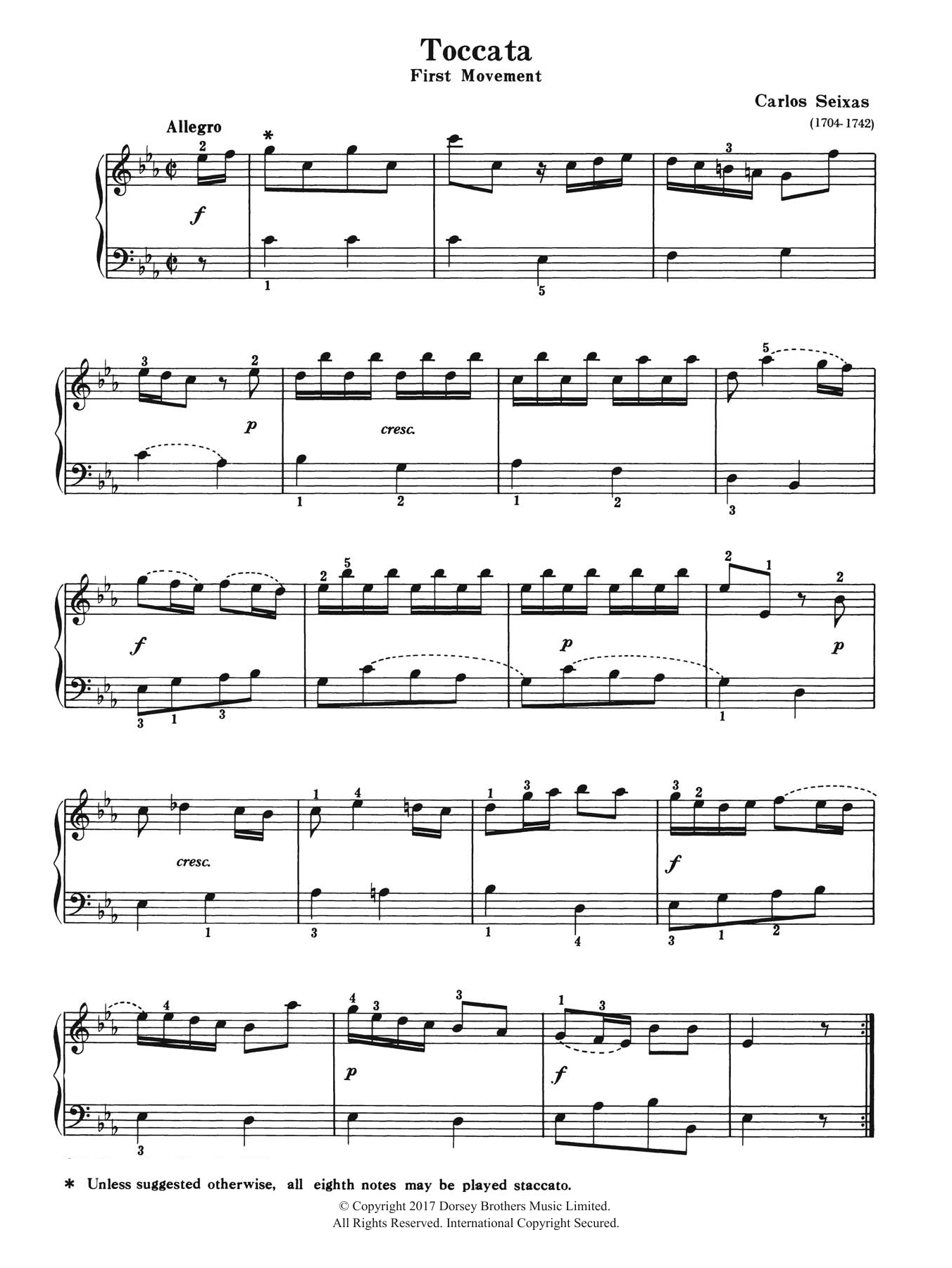 Carlos Seixas Toccata (First Movement) sheet music notes and chords arranged for Piano Solo