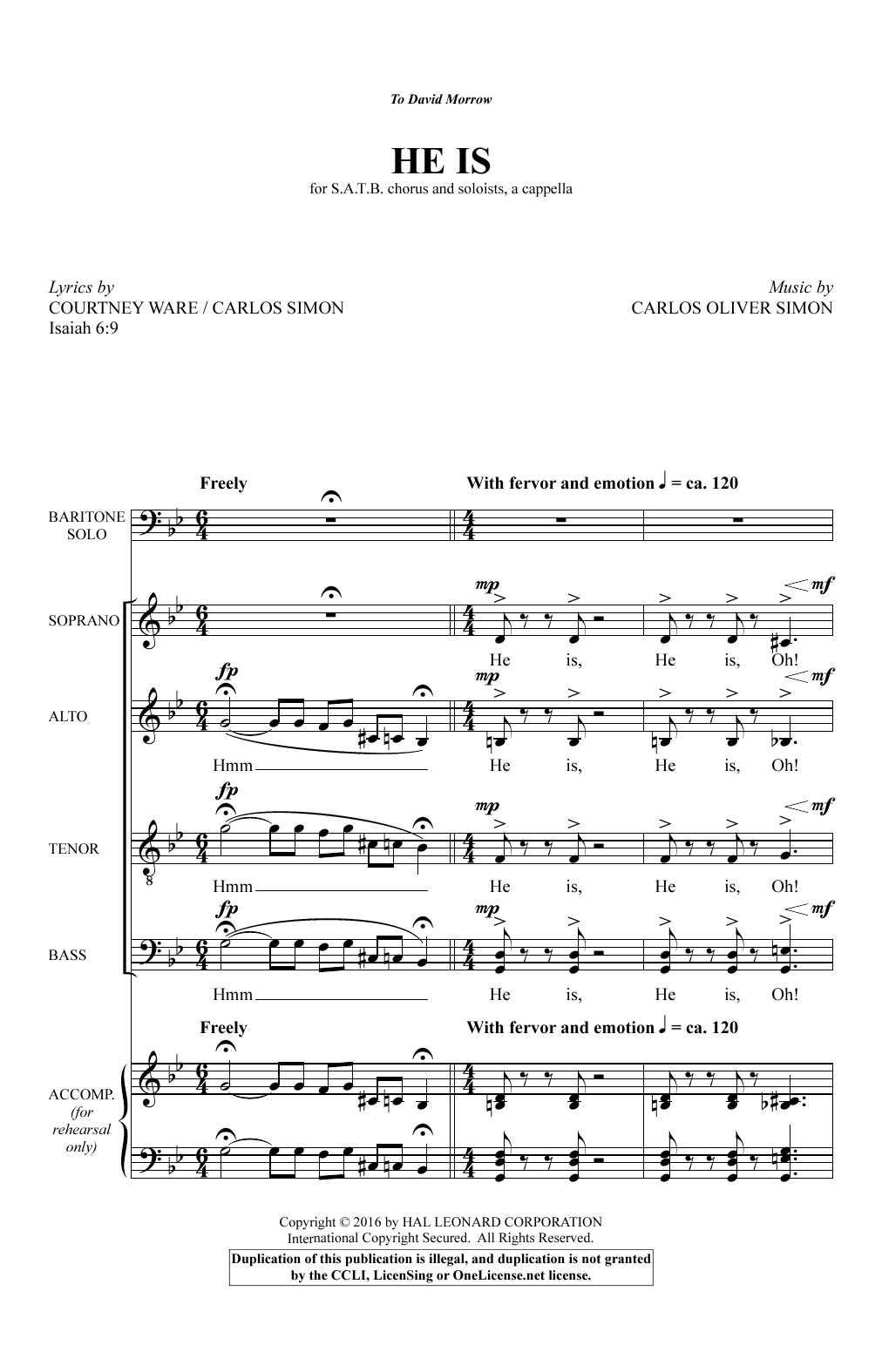 Carlos Simon He Is sheet music notes and chords arranged for SATB Choir