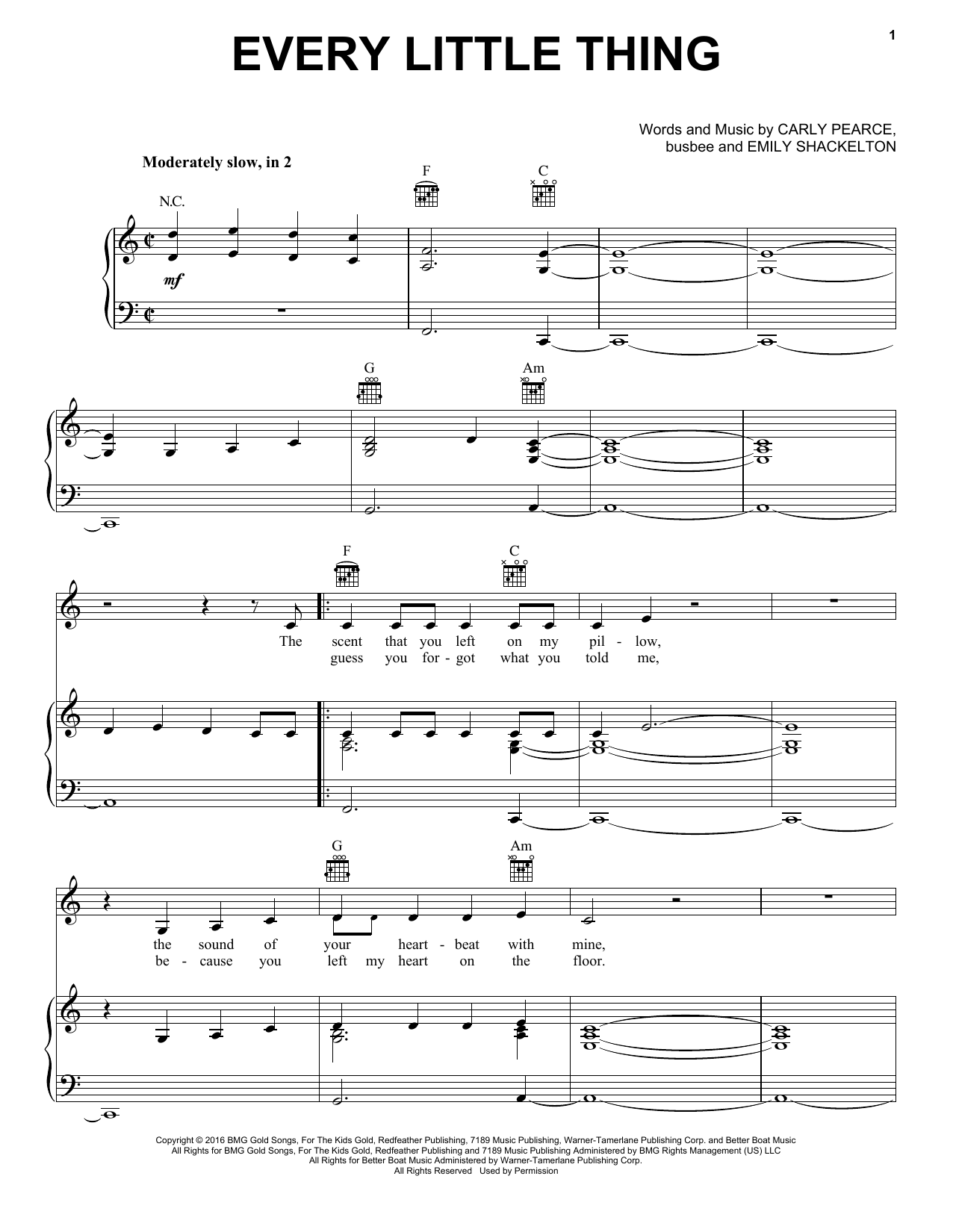 Carly Pearce Every Little Thing sheet music notes and chords arranged for Piano, Vocal & Guitar Chords (Right-Hand Melody)