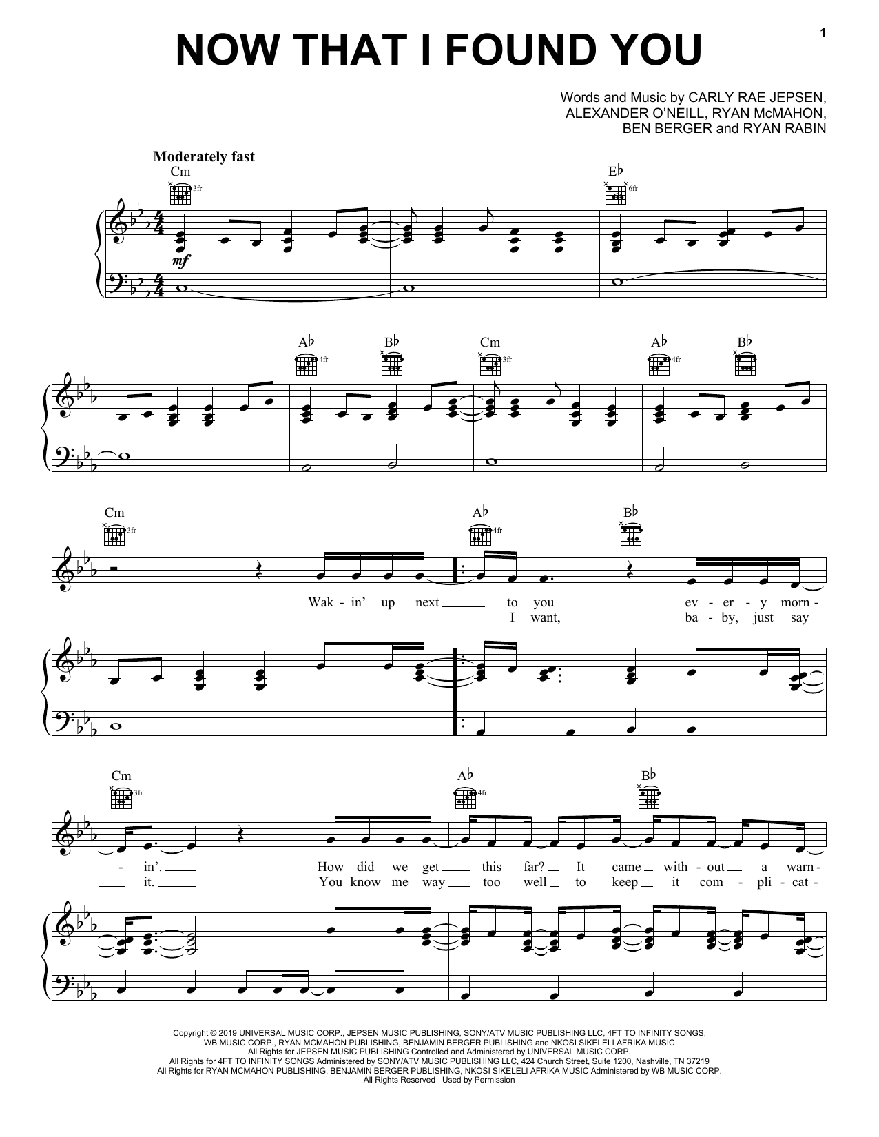 Carly Rae Jepsen Now That I Found You sheet music notes and chords arranged for Piano, Vocal & Guitar Chords (Right-Hand Melody)