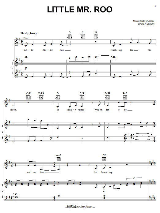 Carly Simon Little Mr. Roo sheet music notes and chords arranged for Piano, Vocal & Guitar Chords (Right-Hand Melody)