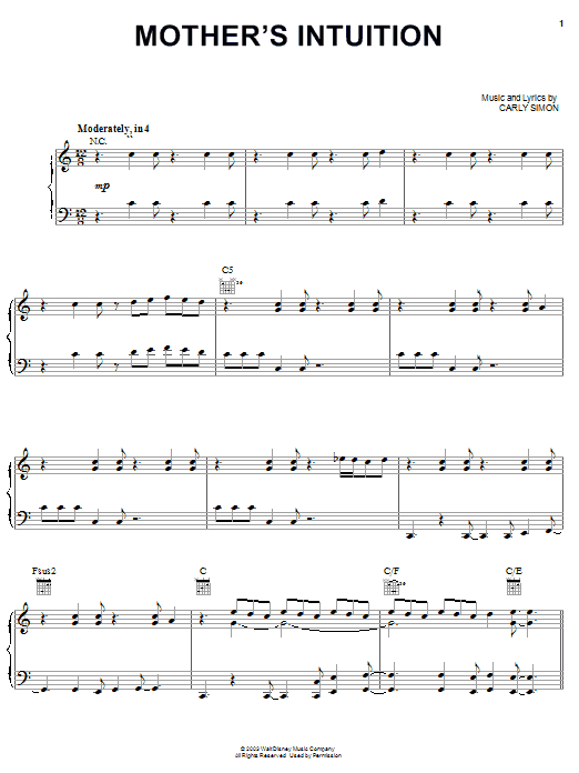 Carly Simon Mother's Intuition sheet music notes and chords arranged for Piano, Vocal & Guitar Chords (Right-Hand Melody)