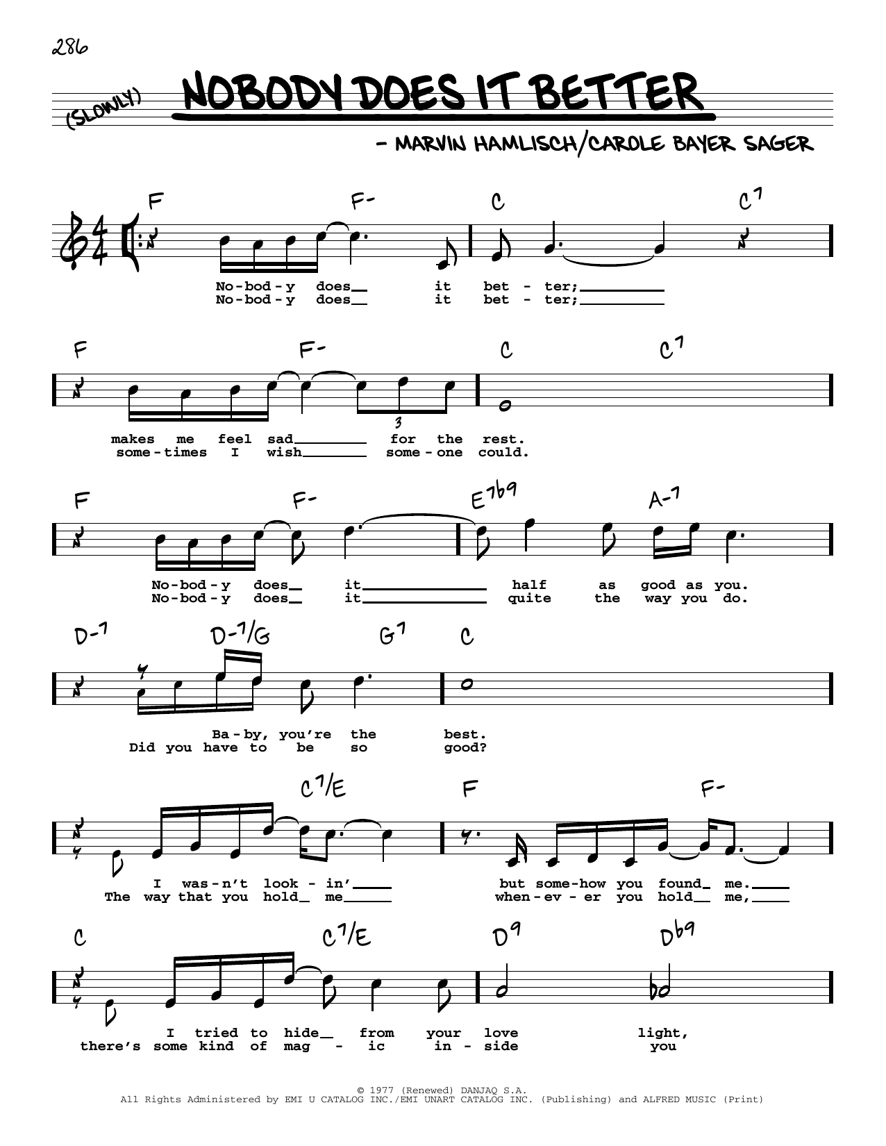 Carly Simon Nobody Does It Better (High Voice) sheet music notes and chords arranged for Real Book – Melody, Lyrics & Chords