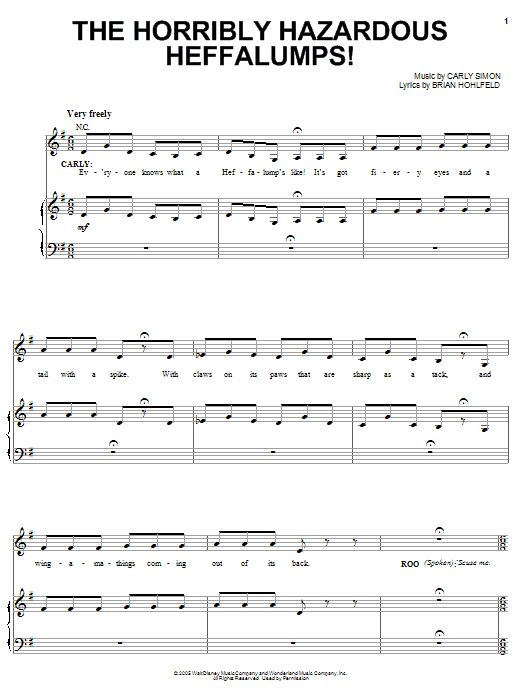 Carly Simon The Horribly Hazardous Heffalumps! sheet music notes and chords arranged for Piano, Vocal & Guitar Chords (Right-Hand Melody)