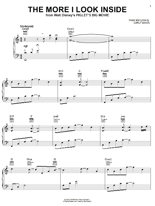 Carly Simon The More I Look Inside sheet music notes and chords arranged for Piano, Vocal & Guitar Chords (Right-Hand Melody)