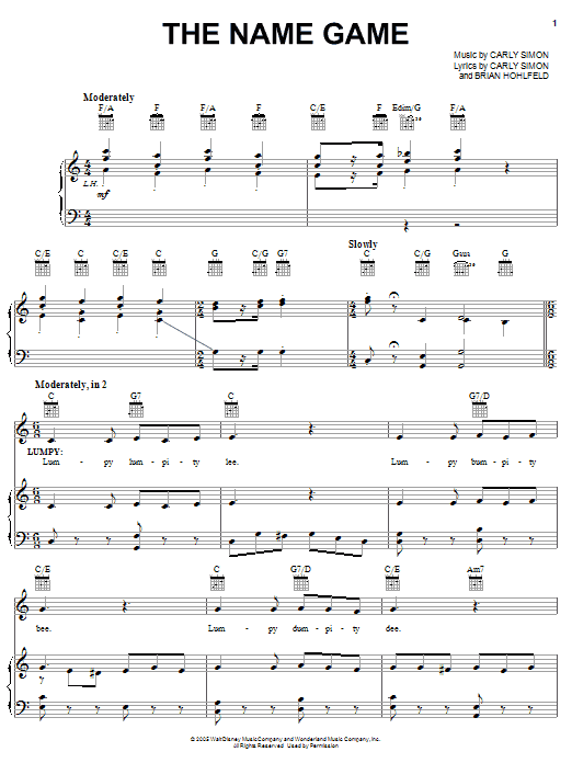 Carly Simon The Name Game sheet music notes and chords arranged for Piano, Vocal & Guitar Chords (Right-Hand Melody)
