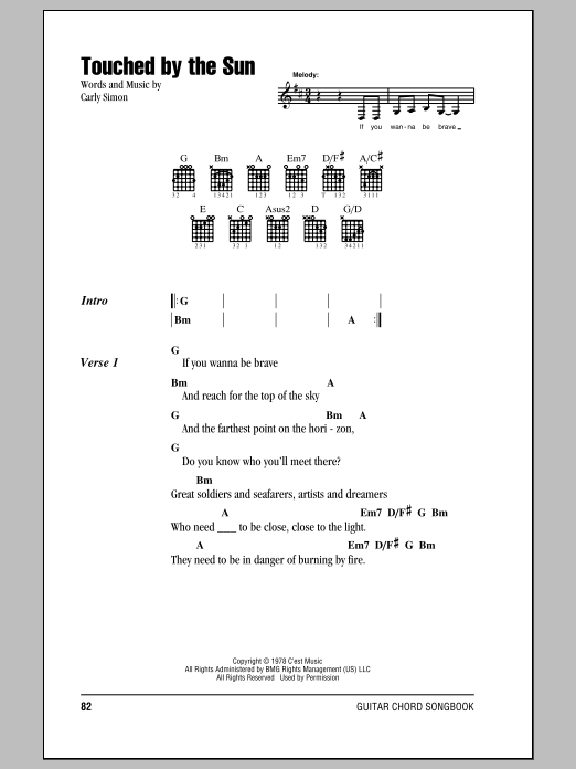 Carly Simon Touched By The Sun sheet music notes and chords arranged for Guitar Chords/Lyrics