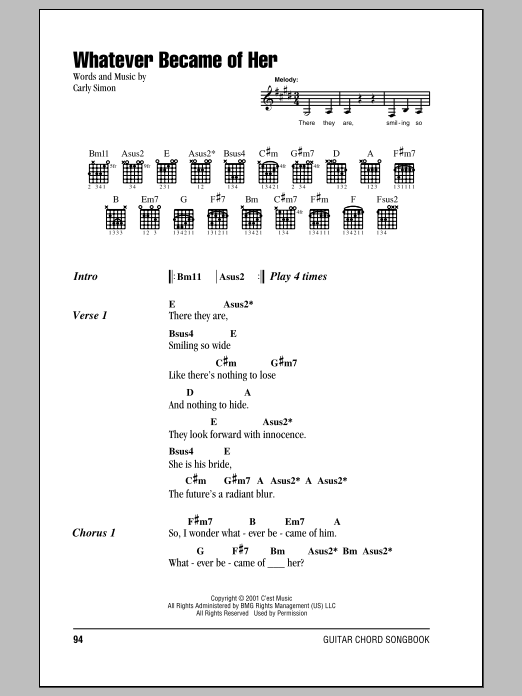 Carly Simon Whatever Became Of Her sheet music notes and chords arranged for Guitar Chords/Lyrics