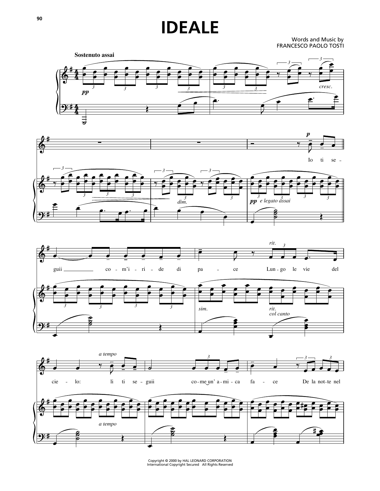 Carmelo Errico Ideale sheet music notes and chords arranged for Piano, Vocal & Guitar Chords (Right-Hand Melody)