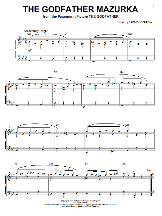 Carmen Coppola The Godfather Mazurka sheet music notes and chords arranged for Piano, Vocal & Guitar Chords (Right-Hand Melody)