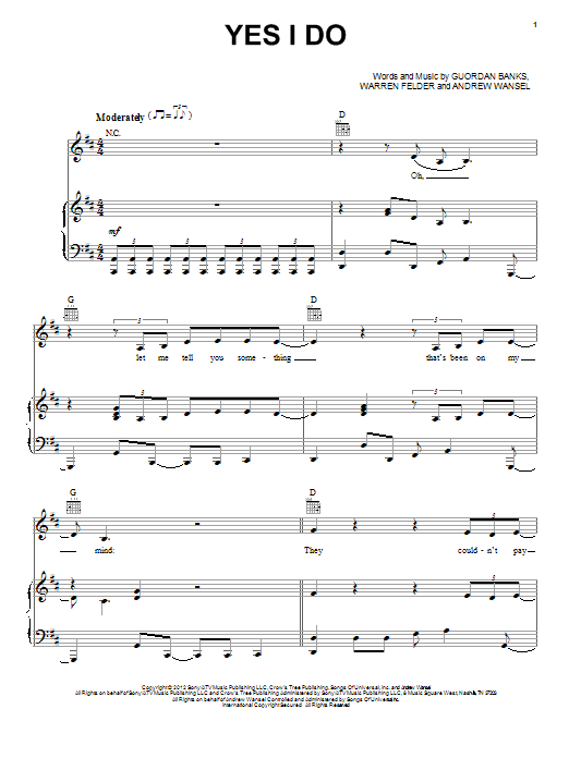 Carmen Ejogo Yes I Do sheet music notes and chords arranged for Piano, Vocal & Guitar Chords (Right-Hand Melody)