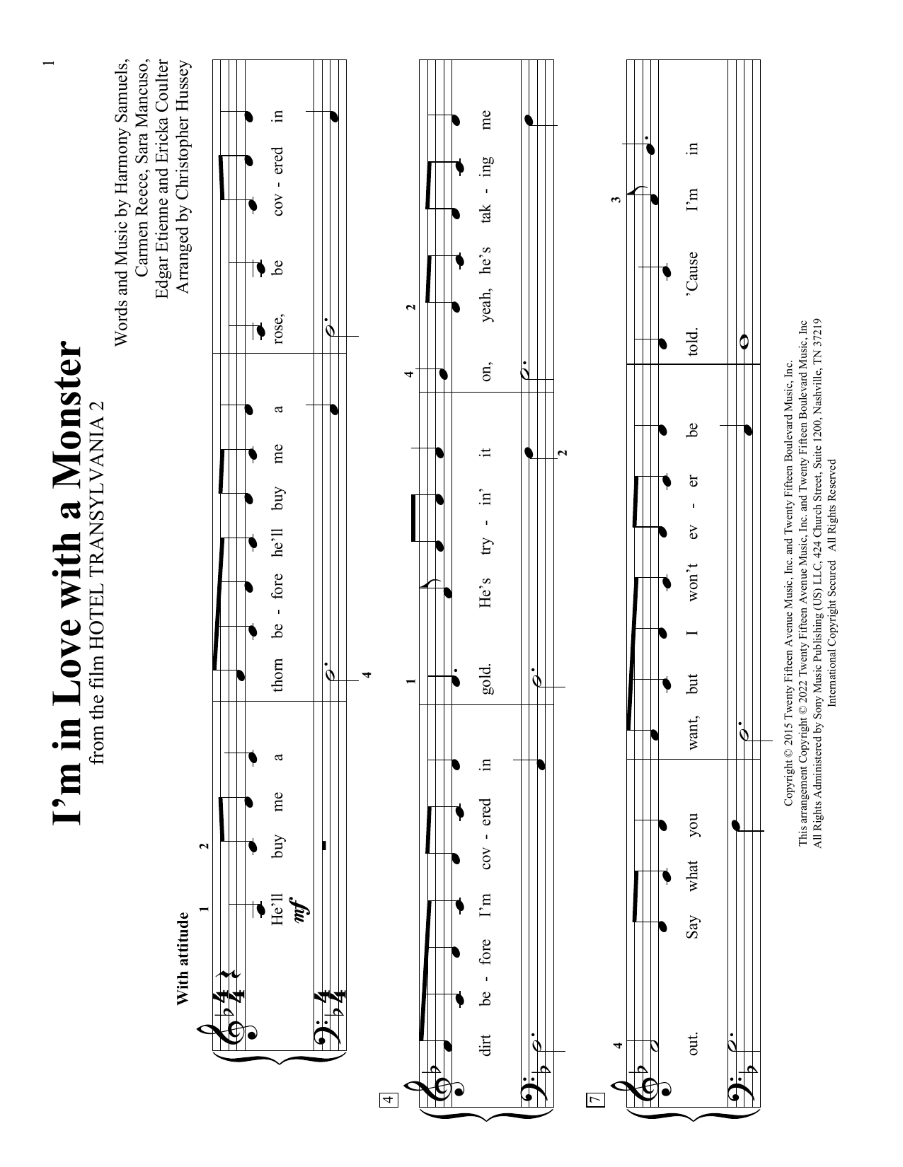 Carmen Reece I'm In Love With A Monster (arr. Christopher Hussey) sheet music notes and chords arranged for Educational Piano