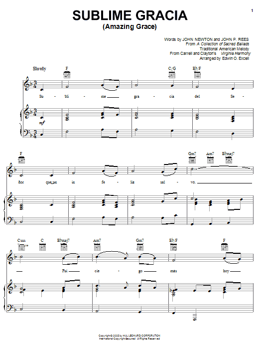 Carmen Torres Sublime Gracia (Amazing Grace) sheet music notes and chords arranged for Piano, Vocal & Guitar Chords (Right-Hand Melody)