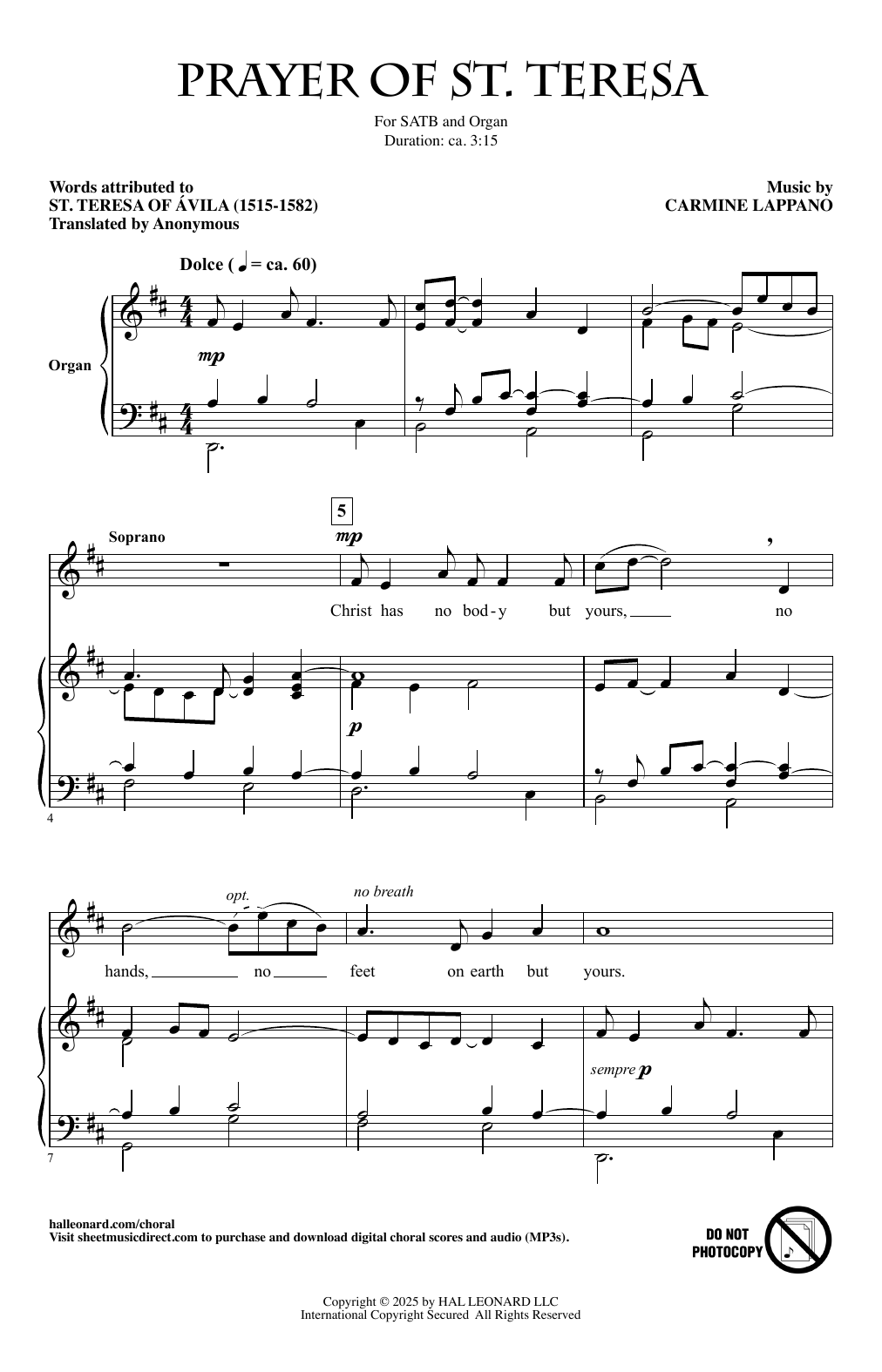 Carmine Lappano Prayer Of St. Teresa sheet music notes and chords arranged for SATB Choir