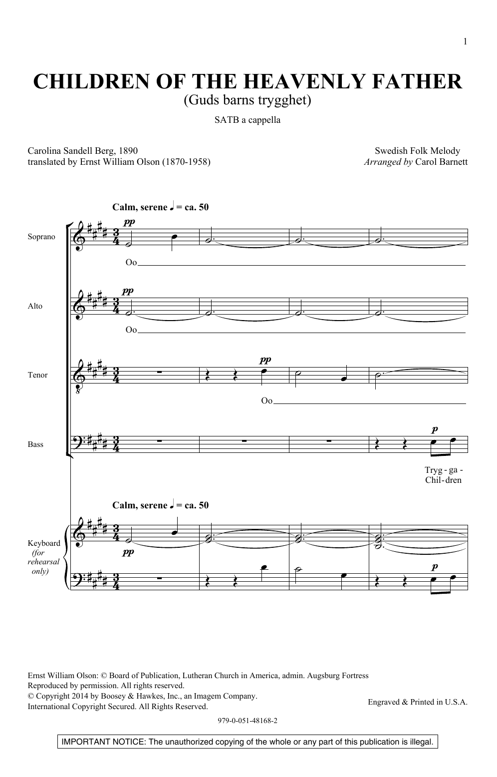 Carol Barnett Children Of The Heavenly Father sheet music notes and chords arranged for SATB Choir