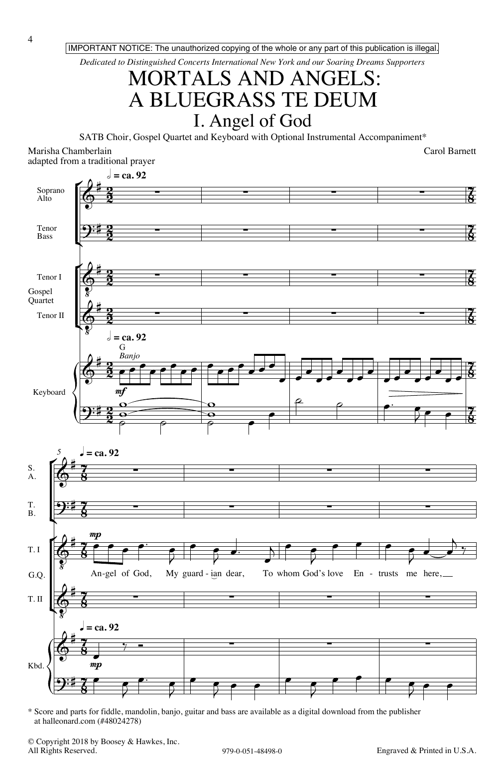 Carol Barnett Mortals & Angels: A Bluegrass Te Deum sheet music notes and chords arranged for SATB Choir