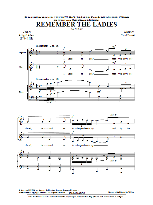 Carol Barnett Remember The Ladies sheet music notes and chords arranged for 2-Part Choir