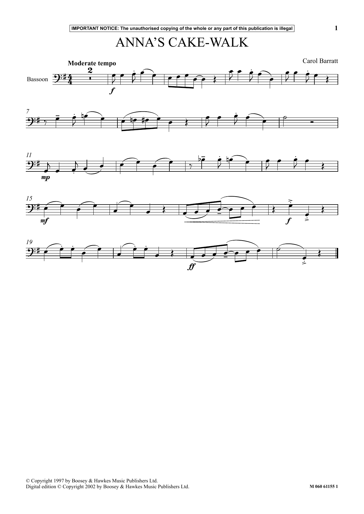 Carol Barratt Anna's Cake Walk sheet music notes and chords arranged for Instrumental Solo