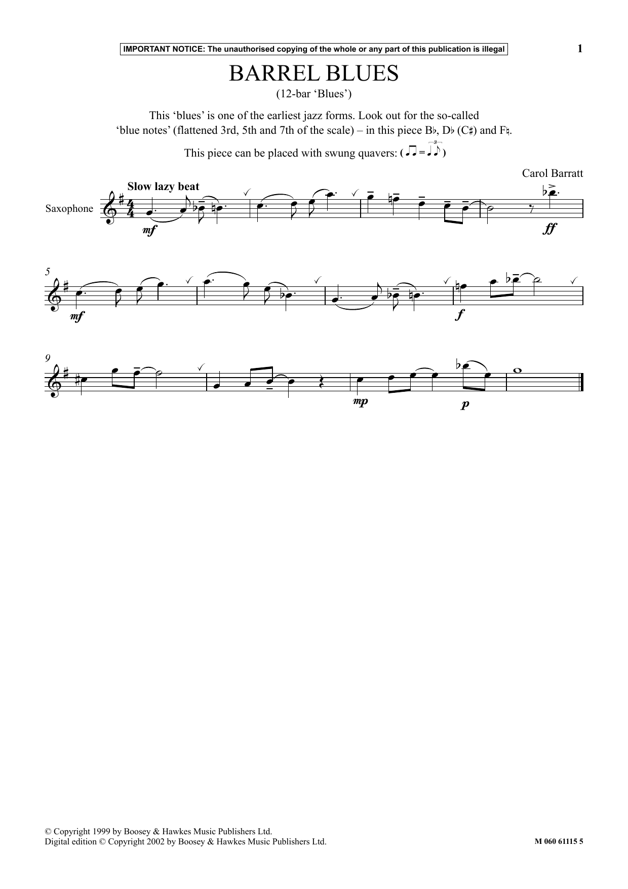 Carol Barratt Barrel Blues sheet music notes and chords arranged for Instrumental Solo