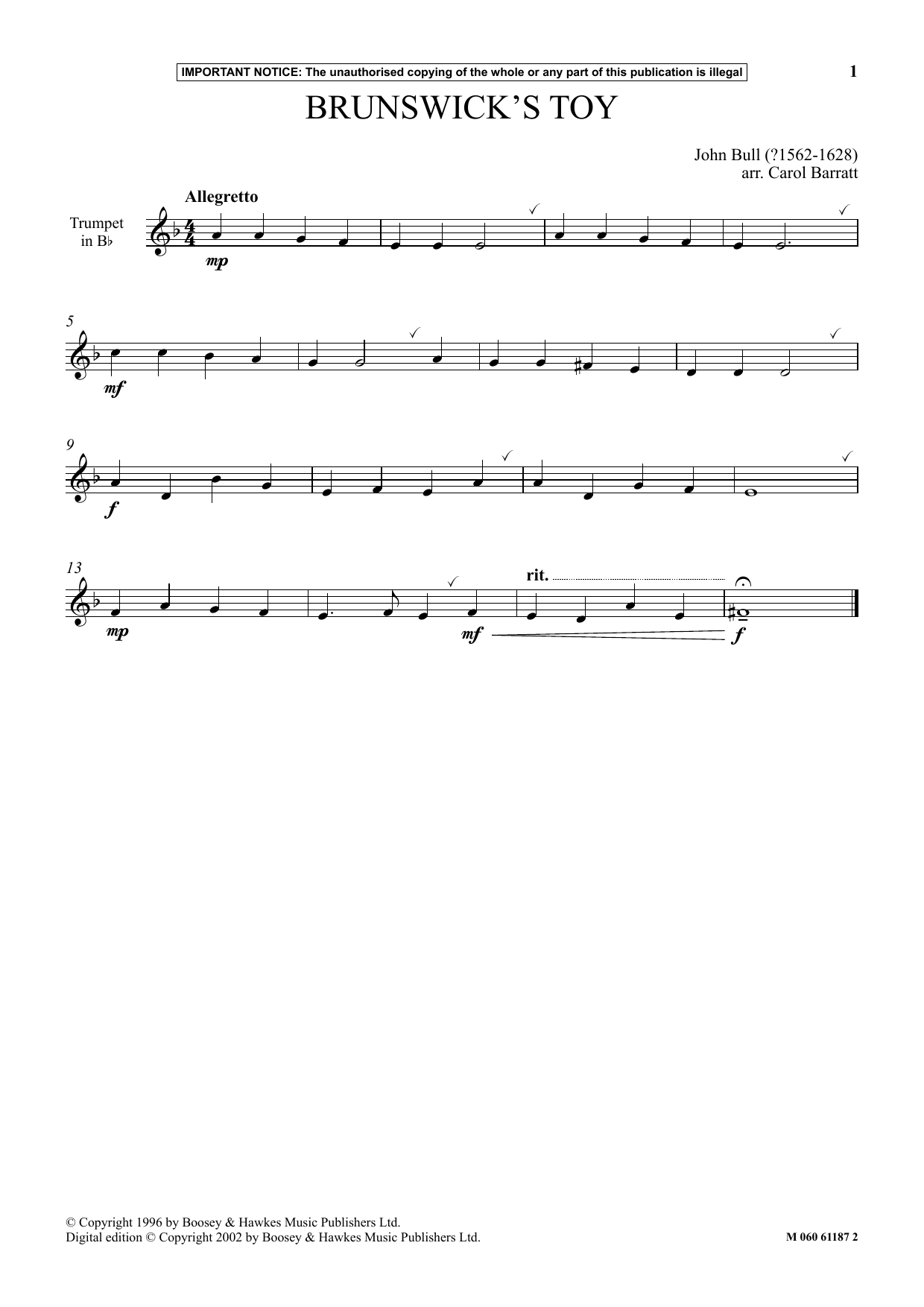 Carol Barratt Brunswick's Toy sheet music notes and chords arranged for Instrumental Solo