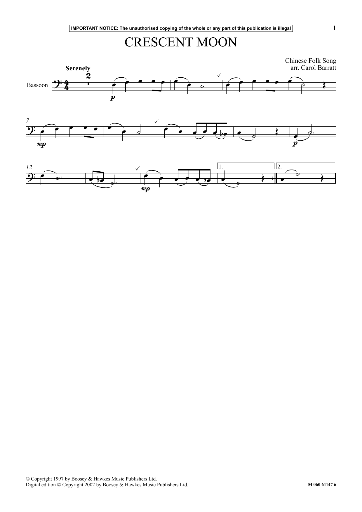 Carol Barratt Crescent Moon sheet music notes and chords arranged for Instrumental Solo