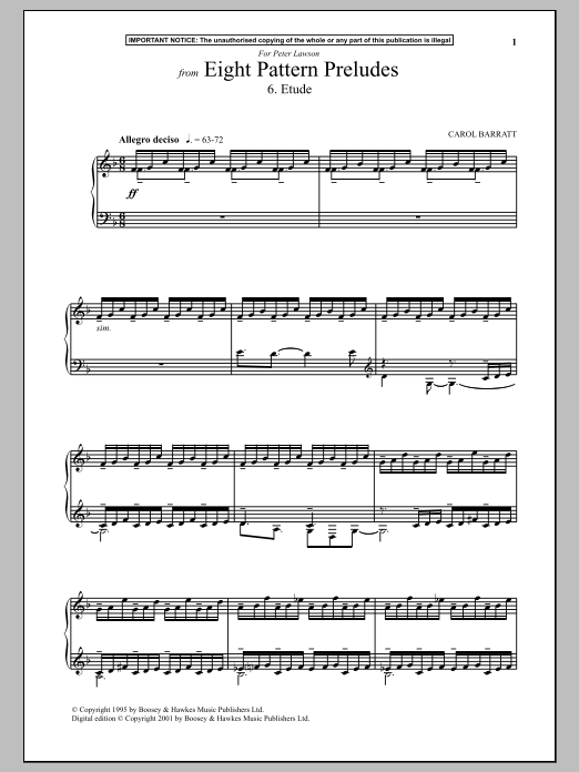 Carol Barratt Eight Pattern Preludes, 6. Etude sheet music notes and chords arranged for Piano Solo
