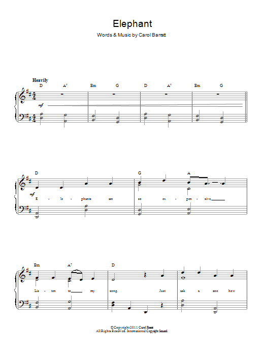 Carol Barratt Elephant sheet music notes and chords arranged for Piano & Vocal