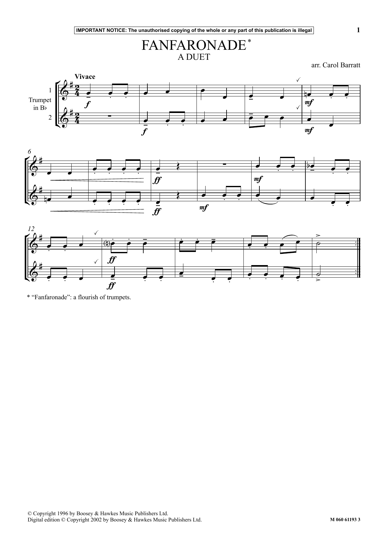 Carol Barratt Fanfaronade sheet music notes and chords arranged for Instrumental Solo