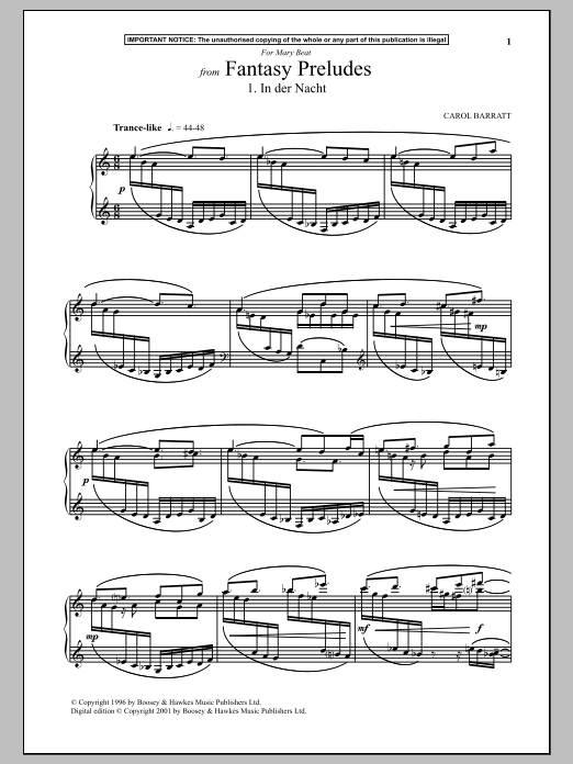 Carol Barratt Fantasy Preludes, 1. In Der Nacht sheet music notes and chords arranged for Piano Solo