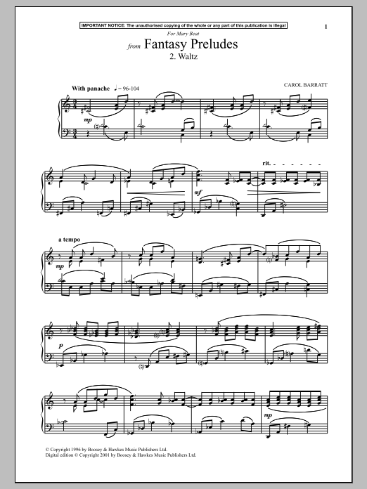 Carol Barratt Fantasy Preludes, 2. Waltz sheet music notes and chords arranged for Piano Solo